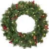 Discount Christmas Land 24″ (60Cm) Everyday Collection Pre-Lit Christmas Wreath With Pine Cones, Red Berries And 50 Led Lights
