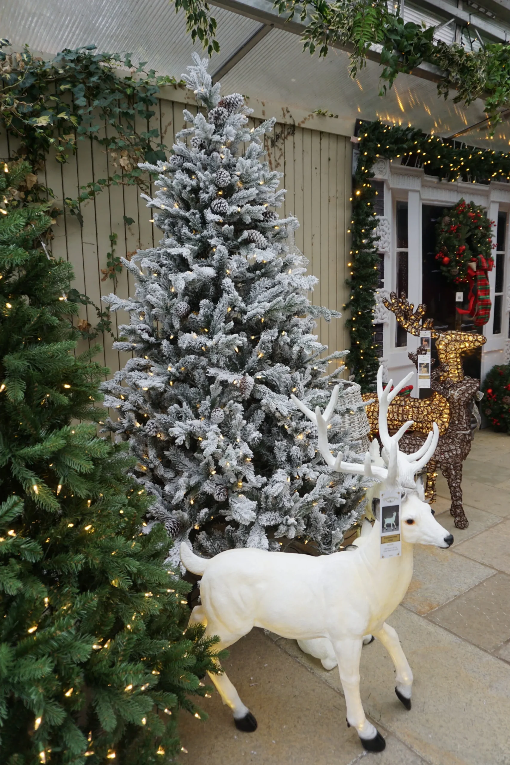Online Christmas Land 7.5Ft Feel Real Frosted Dorchester Pine Pre-Lit Artificial Christmas Tree
